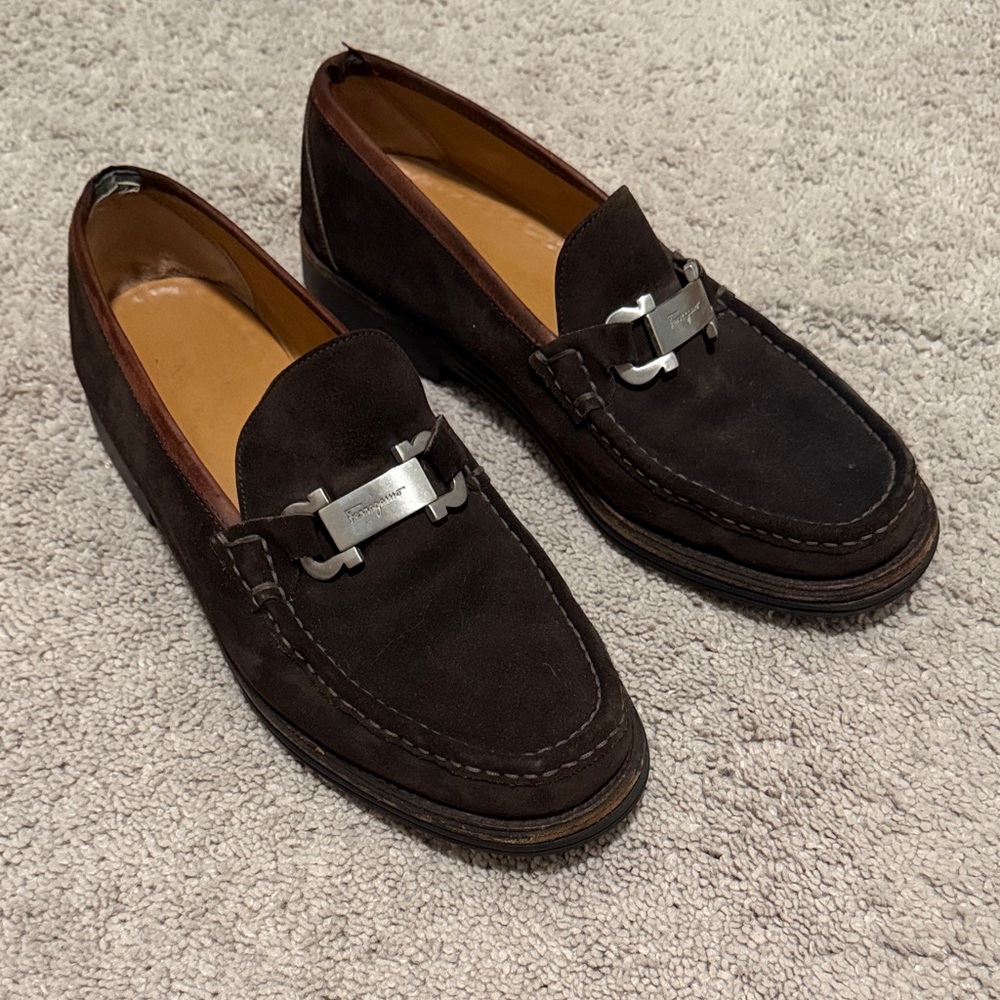 Salvatore Ferragamo Bit Loafer Brown Suede Size 11.5 Standard Width Men's